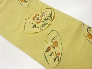 楕円に草花模様織出し名古屋帯